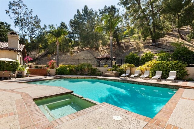 9 Maverick Ln, Bell Canyon, CA 91307 - view of pool featuring a patio, a gazebo, and a pool with connected hot tub
