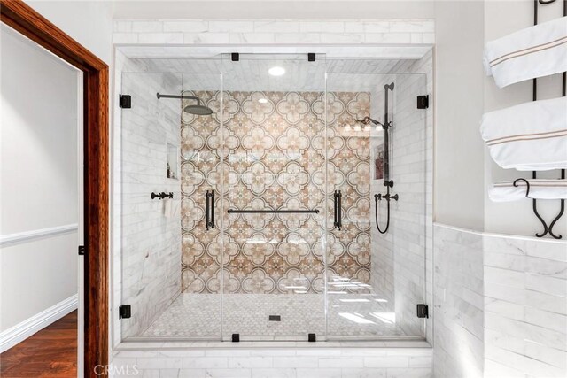 9 Maverick Ln, Bell Canyon, CA 91307 - bathroom with a shower stall and wood finished floors