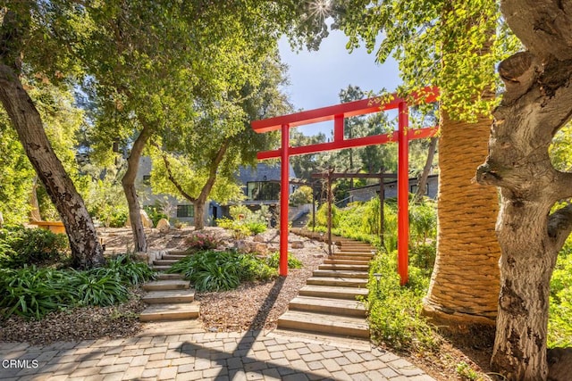 view of yard featuring stairway