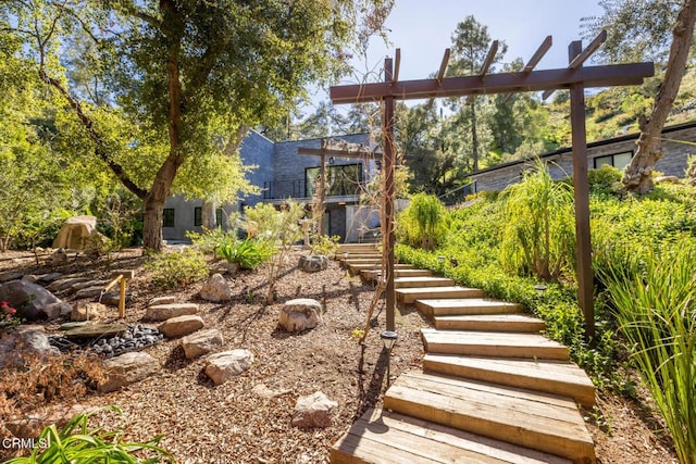 view of yard featuring stairs