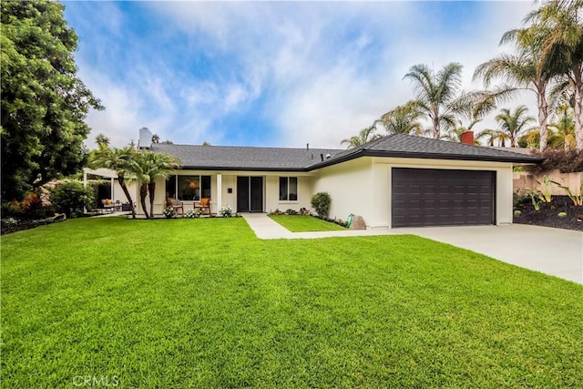 29521 Via, San Sebastian, Laguna Niguel, CA 92677 - single story home featuring an attached garage, a front yard, driveway, covered porch, and a chimney