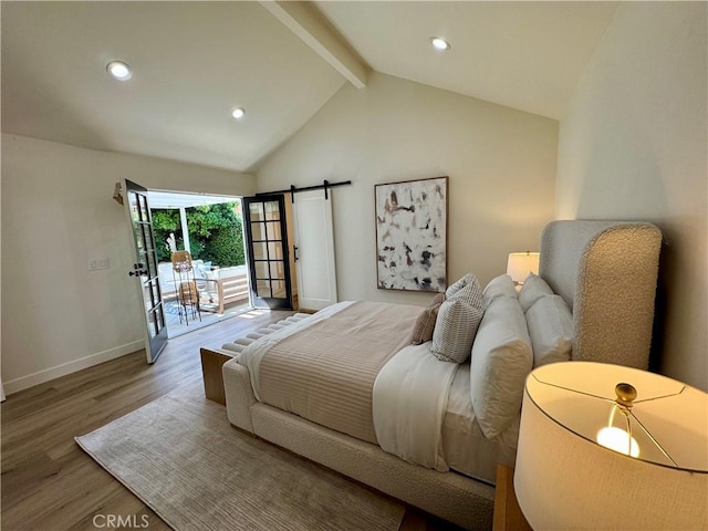 29521 Via, San Sebastian, Laguna Niguel, CA 92677 - bedroom featuring beam ceiling, access to exterior, wood finished floors, baseboards, and recessed lighting