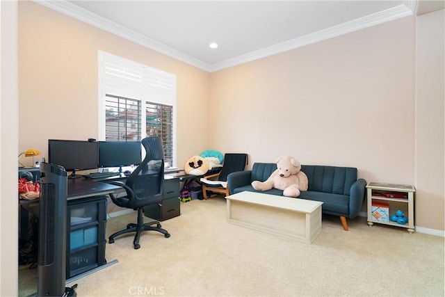5581 Tremaine Way, Chino Hills, CA 91709 - carpeted office with crown molding, recessed lighting, and baseboards