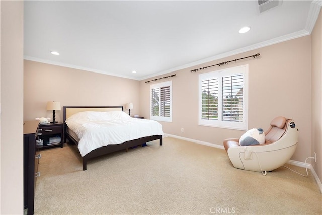 5581 Tremaine Way, Chino Hills, CA 91709 - bedroom with light colored carpet, baseboards, crown molding, and recessed lighting