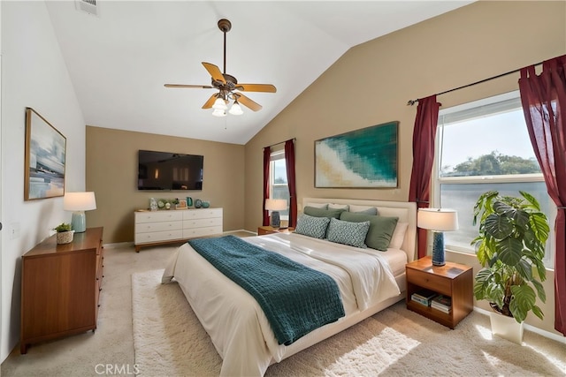 1044 Jude Ct, San Jacinto, CA 92583 - carpeted bedroom with vaulted ceiling, baseboards, and ceiling fan
