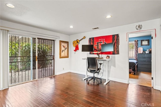 5048 W 121st St, Hawthorne, CA 90250 - office with baseboards, wood finished floors, and recessed lighting