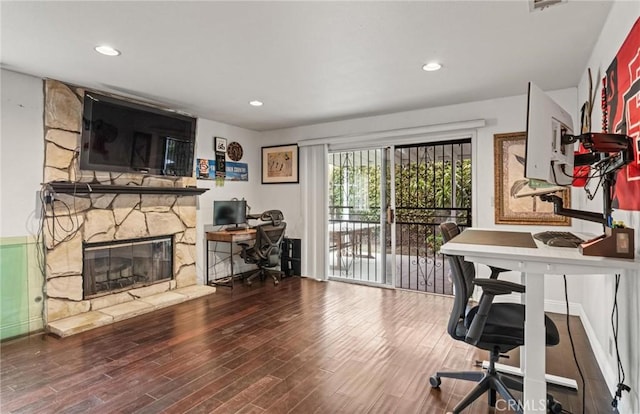 5048 W 121st St, Hawthorne, CA 90250 - office space featuring wood finished floors, a fireplace, and recessed lighting