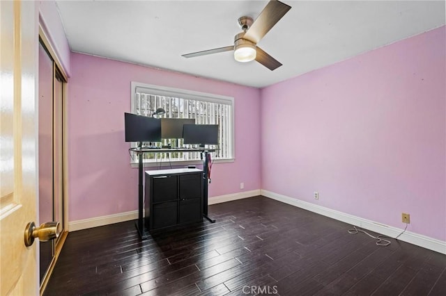5048 W 121st St, Hawthorne, CA 90250 - unfurnished bedroom featuring wood finished floors, baseboards, a closet, and ceiling fan