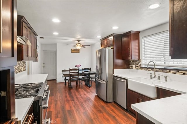 5048 W 121st St, Hawthorne, CA 90250 - kitchen featuring appliances with stainless steel finishes, backsplash, ceiling fan, recessed lighting, and a sink