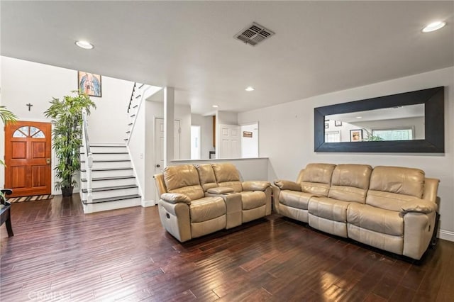 5048 W 121st St, Hawthorne, CA 90250 - living area featuring wood-type flooring, stairway, and recessed lighting