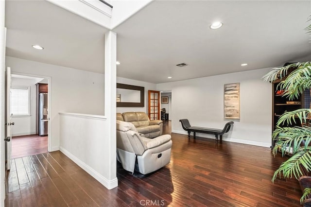 5048 W 121st St, Hawthorne, CA 90250 - living area featuring dark wood finished floors, baseboards, and recessed lighting