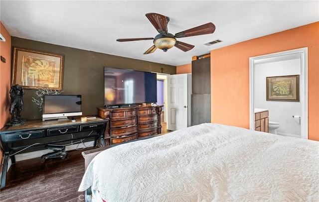 5048 W 121st St, Hawthorne, CA 90250 - bedroom with wood finished floors, ensuite bath, and ceiling fan