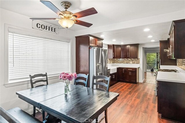 5048 W 121st St, Hawthorne, CA 90250 - dining area with ceiling fan, dark wood-type flooring, and recessed lighting