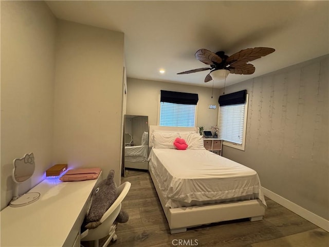14825 Cranbrook Ave, Hawthorne, CA 90250 - bedroom with dark wood finished floors, baseboards, ceiling fan, and recessed lighting