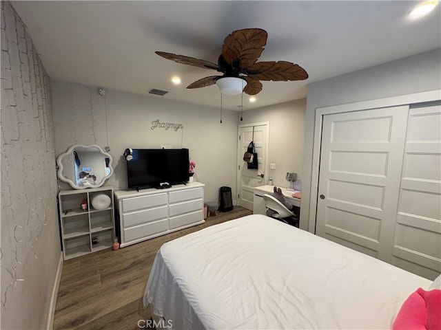 14825 Cranbrook Ave, Hawthorne, CA 90250 - bedroom featuring dark wood-style floors, recessed lighting, and a ceiling fan