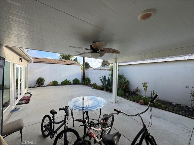 14825 Cranbrook Ave, Hawthorne, CA 90250 - view of patio / terrace with french doors, fence, and ceiling fan