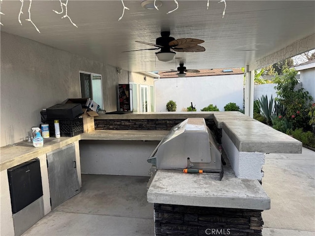 14825 Cranbrook Ave, Hawthorne, CA 90250 - view of patio / terrace with exterior kitchen, a ceiling fan, and a grill