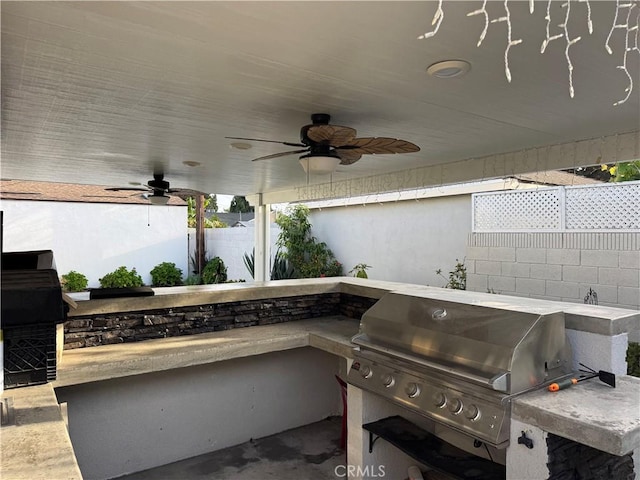 14825 Cranbrook Ave, Hawthorne, CA 90250 - view of patio with a grill, a ceiling fan, and fence