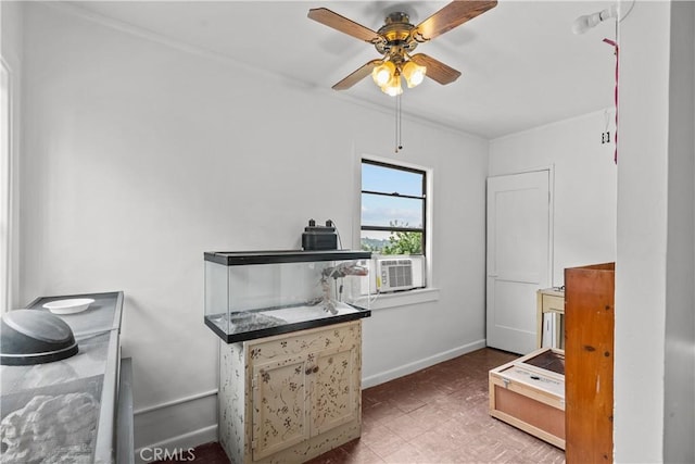 641 Sunnyhill Dr, Los Angeles, CA 90065 - office area featuring ornamental molding, a ceiling fan, baseboards, and cooling unit