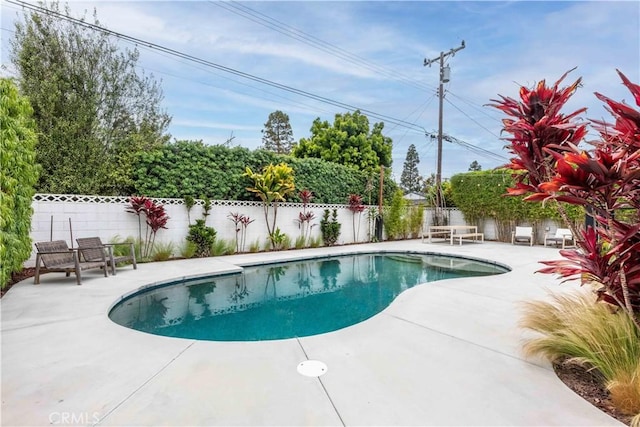 view of pool featuring a patio and a fenced backyard