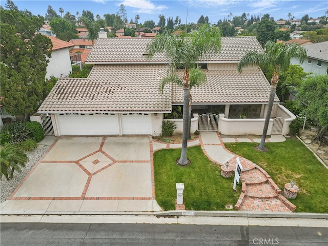 11806 Thunderbird Ave, Porter Ranch, CA 91326 - view of front of house featuring a tile roof, concrete driveway, a garage, stucco siding, and a residential view