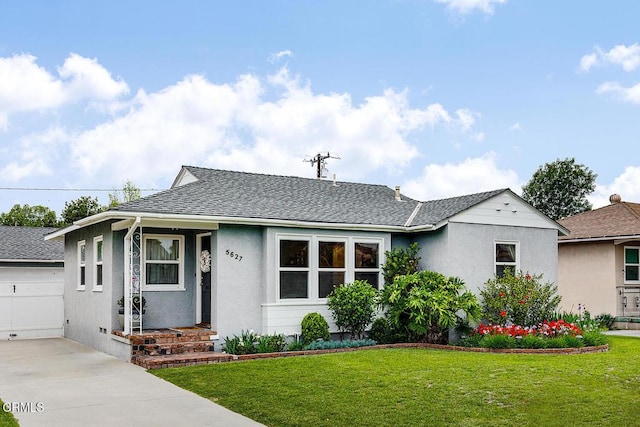 5627 Huddart Ave, Arcadia, CA 91006 - view of front facade with a front lawn, stucco siding, roof with shingles, and driveway