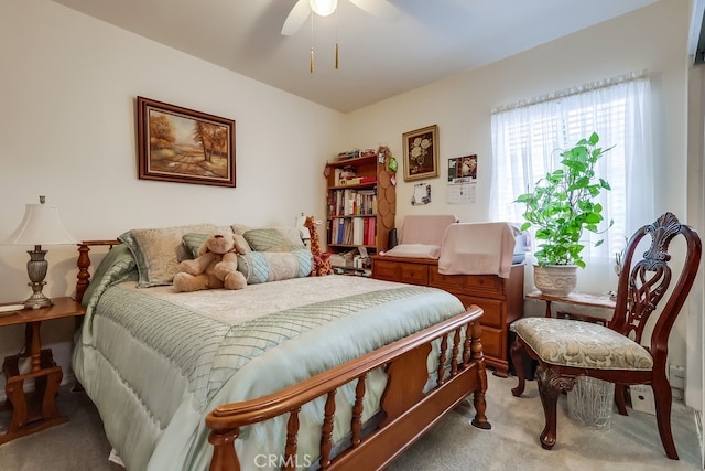 bedroom featuring carpet floors and ceiling fan