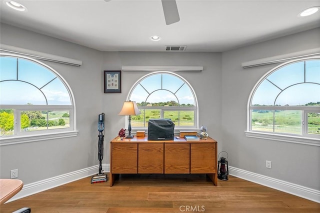 41653 Oak Trail Ct, Murrieta, CA 92562 - home office featuring healthy amount of natural light, wood finished floors, baseboards, and recessed lighting