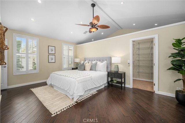 3113 San Anseline Ave, Long Beach, CA 90808 - bedroom featuring vaulted ceiling, multiple windows, wood-type flooring, baseboards, and recessed lighting