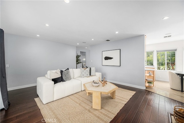 3113 San Anseline Ave, Long Beach, CA 90808 - living room with dark wood-style floors, baseboards, and recessed lighting