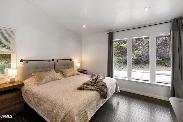 1445 Washburn Rd, Pasadena, CA 91105 - bedroom featuring baseboards, hardwood / wood-style flooring, recessed lighting, and lofted ceiling