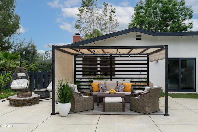 1445 Washburn Rd, Pasadena, CA 91105 - view of patio featuring an outdoor living space with a fire pit