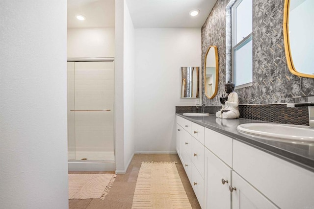 1445 Suwerte Ave Unit 4, Chula Vista, CA 91915 - bathroom with double vanity, a stall shower, baseboards, and recessed lighting