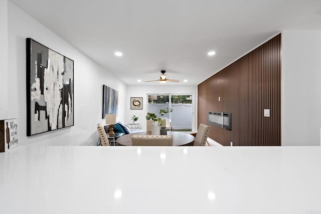 kitchen featuring recessed lighting and ceiling fan
