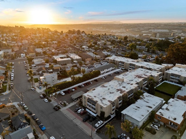 view of aerial view at dusk