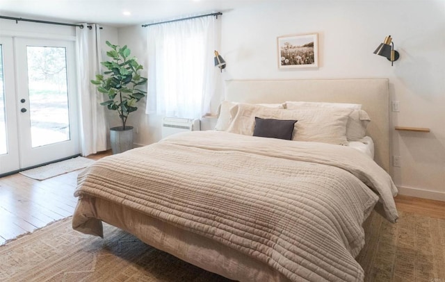 25860 Oakwood St, Idyllwild, CA 92549 - bedroom with access to exterior, wood finished floors, french doors, baseboards, and recessed lighting