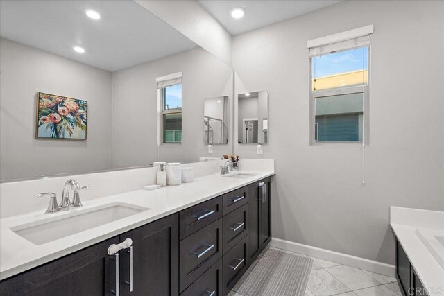 1840 Mint Unit 6, Chula Vista, CA 91915 - bathroom with double vanity, tile patterned flooring, and recessed lighting