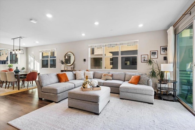 1840 Mint Unit 6, Chula Vista, CA 91915 - living room with recessed lighting, wood finished floors, and a chandelier