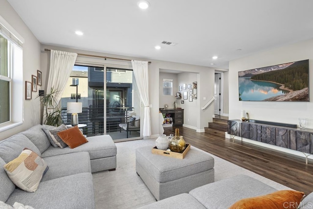 1840 Mint Unit 6, Chula Vista, CA 91915 - living area featuring wood finished floors, recessed lighting, and stairway