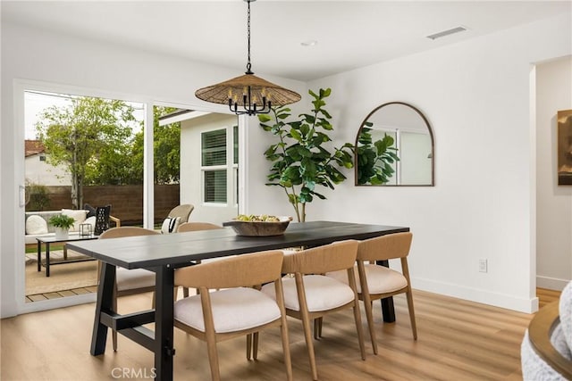 2153 Stanbridge Ave, Long Beach, CA 90815 - dining space with a chandelier, light wood finished floors, and baseboards