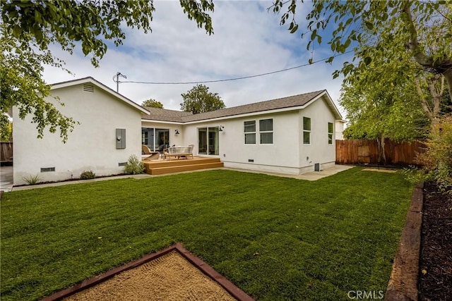 2153 Stanbridge Ave, Long Beach, CA 90815 - rear view of house with crawl space, stucco siding, and a wooden deck