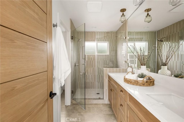 2153 Stanbridge Ave, Long Beach, CA 90815 - full bathroom with a shower stall, double vanity, and tile patterned flooring