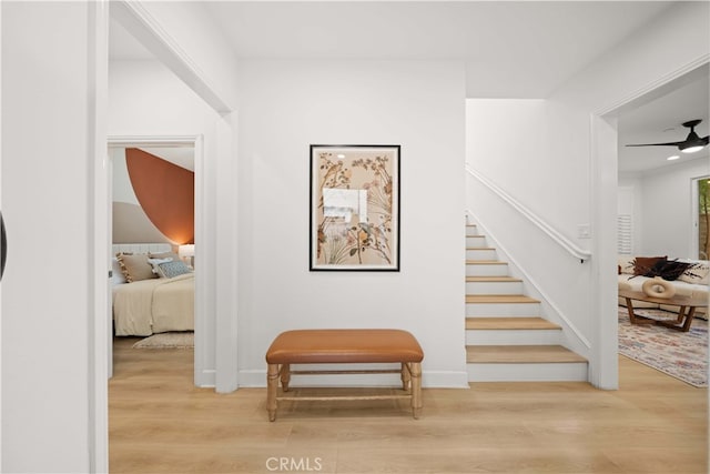 54 Painted Cameo, Irvine, CA 92602 - stairs with wood finished floors, baseboards, and a ceiling fan