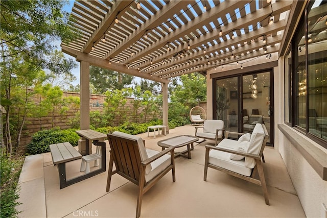 54 Painted Cameo, Irvine, CA 92602 - view of patio / terrace featuring a fenced backyard, an outdoor living space, and a pergola