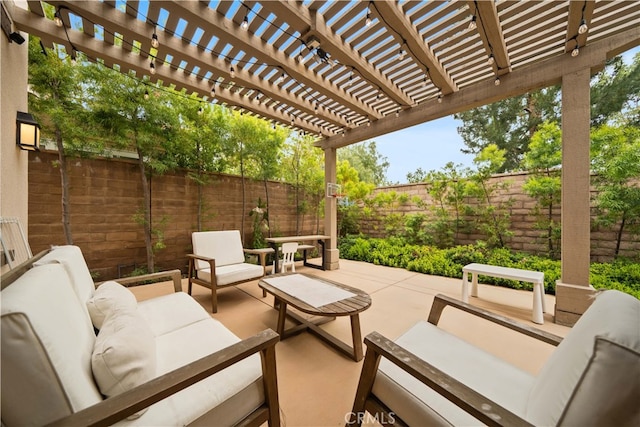 54 Painted Cameo, Irvine, CA 92602 - view of patio / terrace with an outdoor hangout area, a fenced backyard, and a pergola