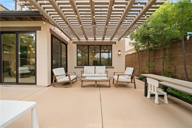 54 Painted Cameo, Irvine, CA 92602 - view of patio / terrace featuring fence, a pergola, and an outdoor hangout area