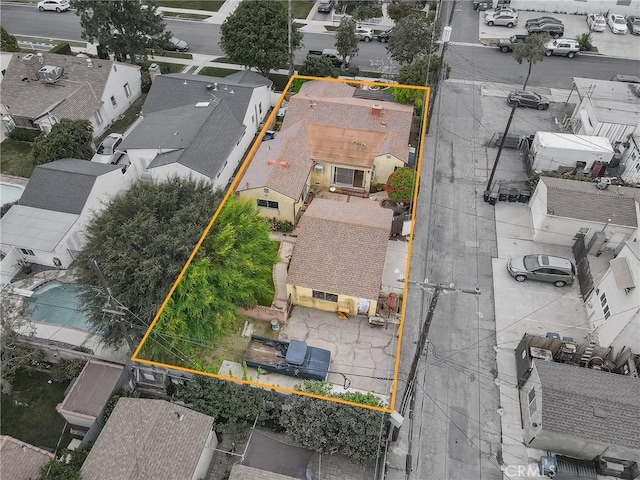 1234 N Ontario St, Burbank, CA 91505 - aerial perspective of suburban area with property boundaries highlighted and a pool