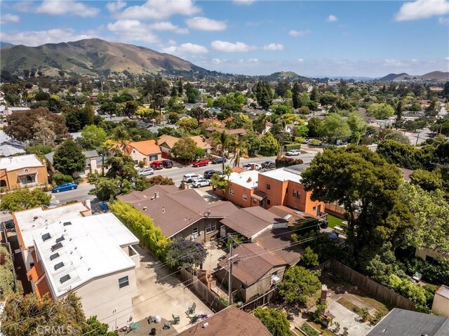 aerial perspective of suburban area with a mountainous background