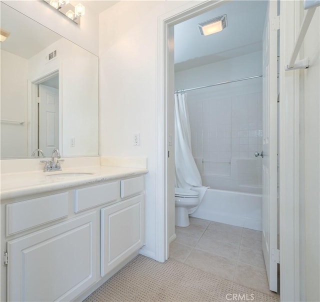 12671 Nicklaus Ln, Tustin, CA 92782 - full bathroom with toilet, vanity, tile patterned flooring, and shower / bath combo with shower curtain