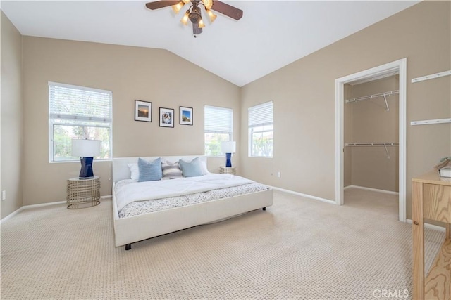 12671 Nicklaus Ln, Tustin, CA 92782 - bedroom featuring carpet flooring, multiple windows, vaulted ceiling, and baseboards